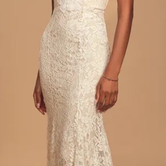 Lulus White Lace Cap Sleeve Plunge Mermaid Maxi Dress Size XS - Picture 2 of 12